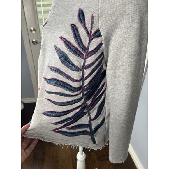 Mara Hoffman Active Embroidered Oversize Raw Hem Pullover Sweatshirt Size Medium - Picture 7 of 10